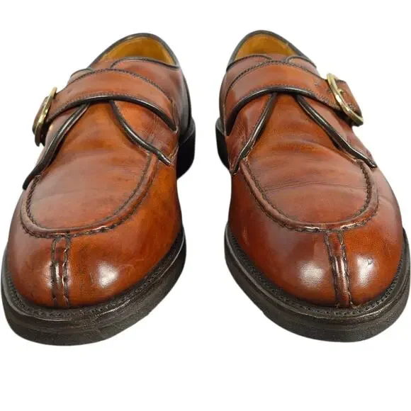 Allen Edmonds Cornell Monk Strap Shoes Mens 8.5 Narrow Split Toe Brown Leather Oxfords & Derbys